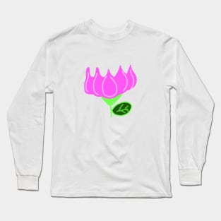 pink lotus green leaves design Long Sleeve T-Shirt